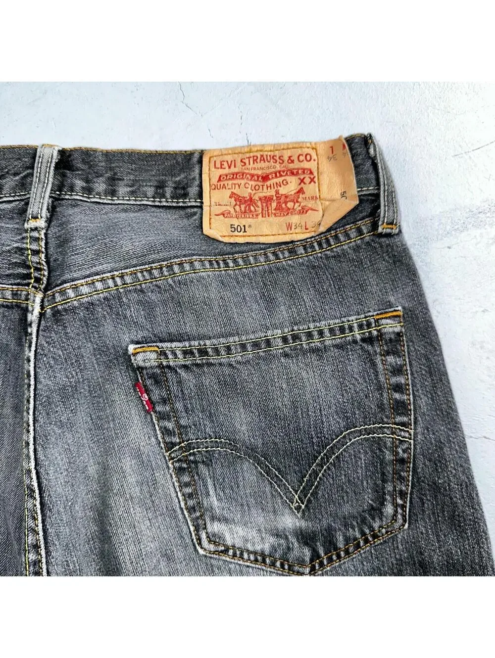 Levis 501 Vintage Y2K XX Straight Leg Jeans Black Light Wash 34x34 Act 33x33
